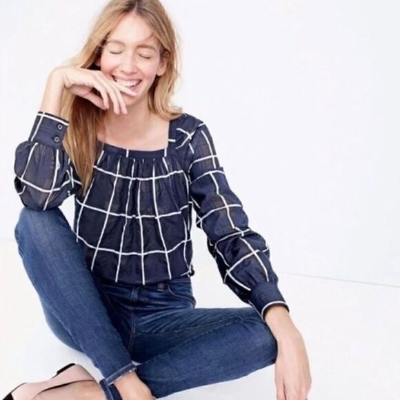 J. Crew Peasant Top 4 Nautical Coastal Cowgirl Preppy Academia Sailor Chic - Picture 14 of 14